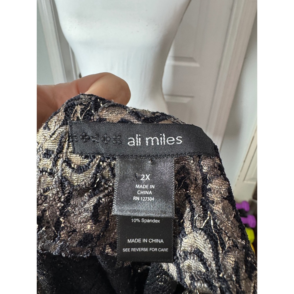 Ali Miles Metallic Gold Black Lace Cardigan Jacket 2X Gold Excellent Art To Wear - Picture 6 of 8